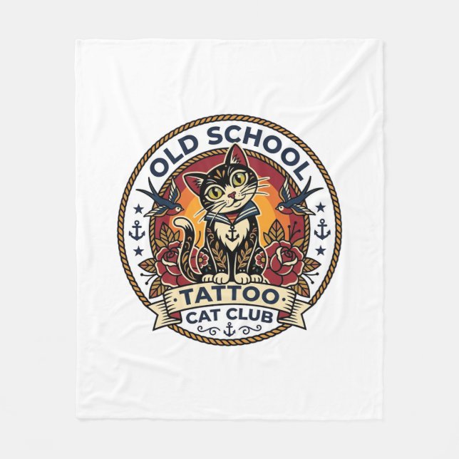 Couverture Polaire Tatouage École Ancienne Chat Mignon Design - École (Devant)