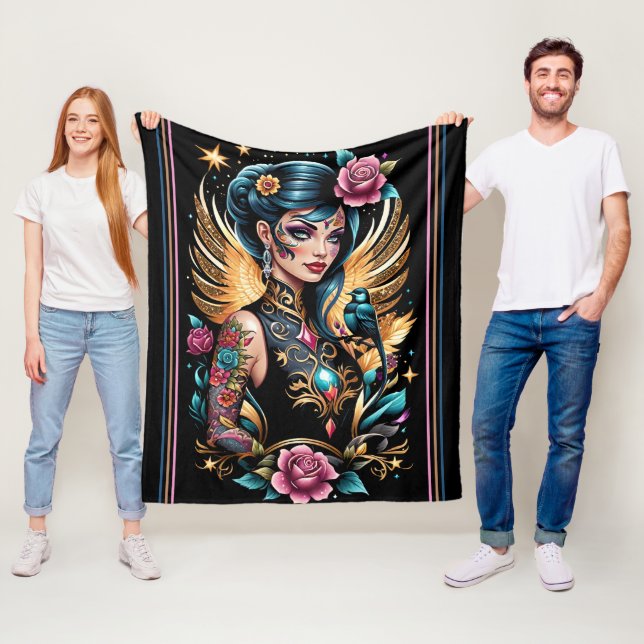 Couverture Polaire Tatouages Et Roses 2 (En situation)