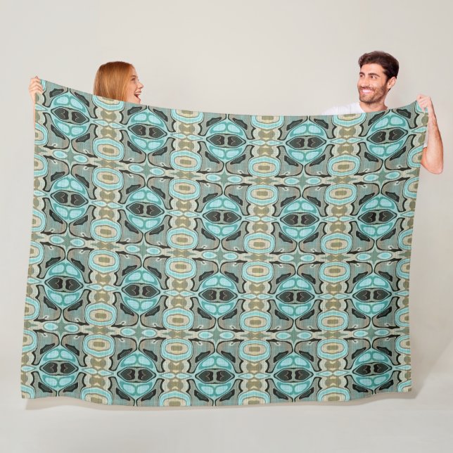 Couverture Polaire Taupe Turquoise Aqua Turquoise Hip Bohemian Bali A (En situation)