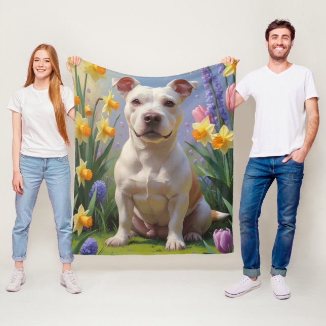 Couverture Polaire Taureau Terrier Fleurs de printemps de chien Peint (En situation)