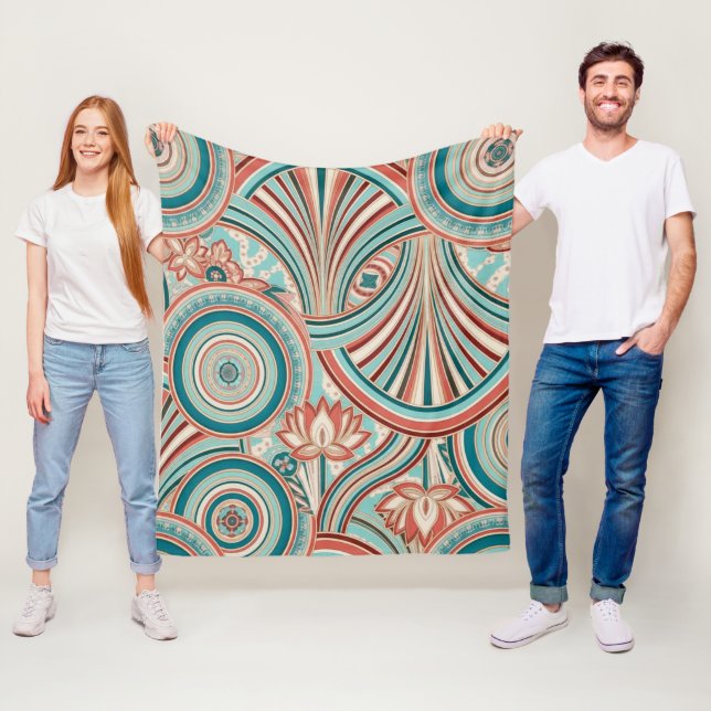 Couverture Polaire Teal et Coral Nouveau Flow (En situation)