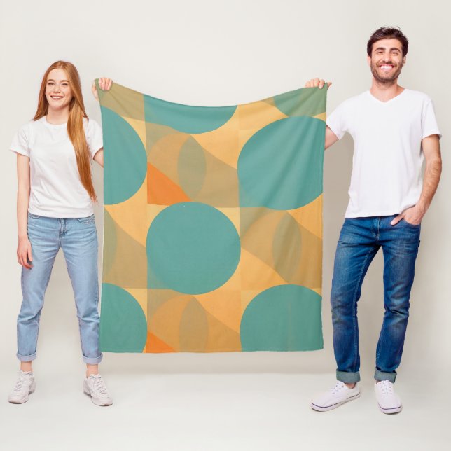 Couverture Polaire Teal, Tan, and Orange in Retro Look Pattern (En situation)
