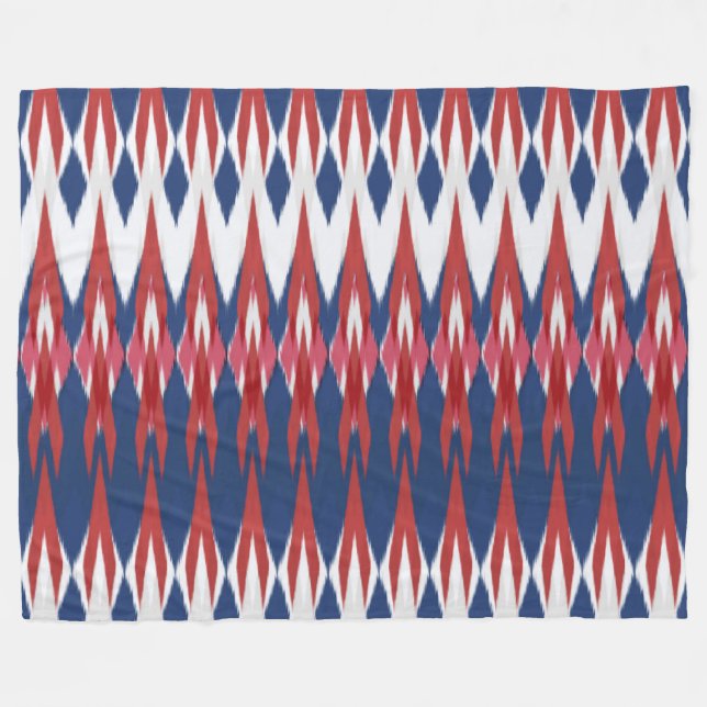 Couverture Polaire Technique de l'Ikat Motif blanc bleu rouge Jacquar (Devant (Horizontal))