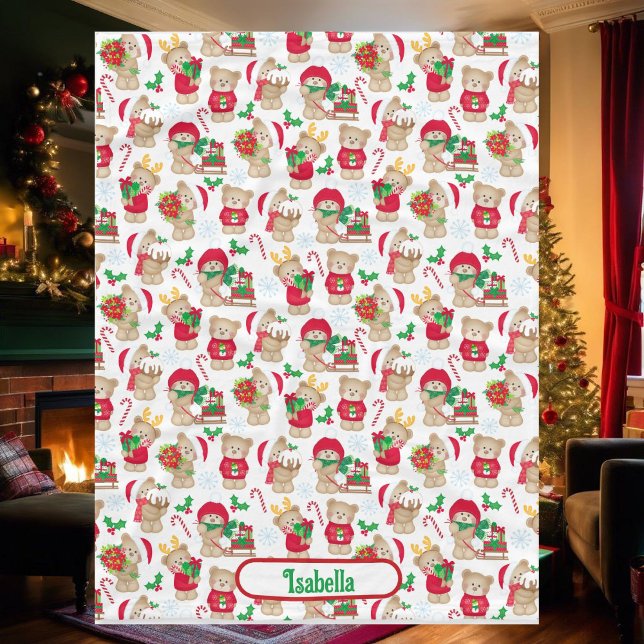 Couverture Polaire Teddy Bear Christmas Ajouter un nom Baby (Créateur téléchargé)