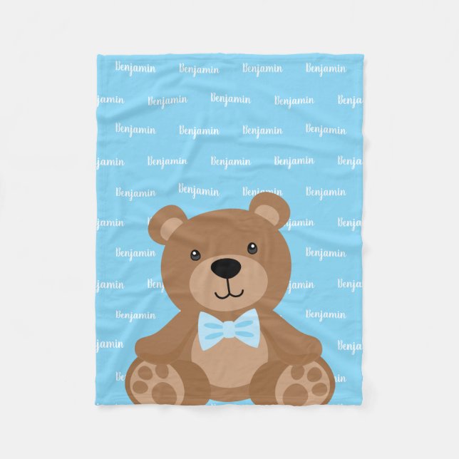 Couverture Polaire Teddy Bear Personnalisé Nom bleu Garçon (Devant)