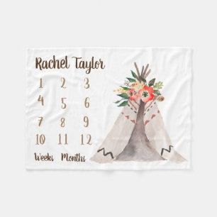 Couverture Polaire Teepee Monthly Baby Girl Milestone Blanket