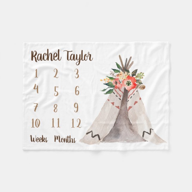 Couverture Polaire Teepee Monthly Baby Girl Milestone Blanket (Devant (Horizontal))