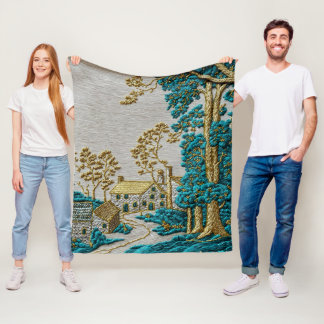 Couverture Polaire Teinte sarcelle et or de style antique rural