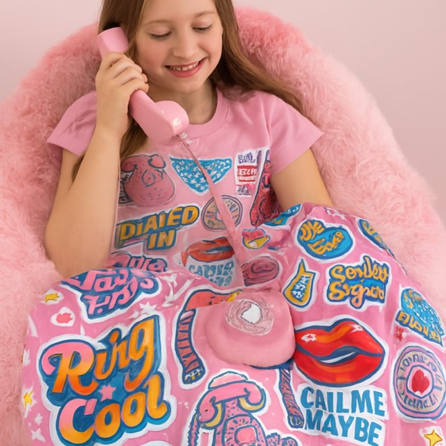 Couverture Polaire Téléphone Rose Mignon de Style Rétro à Jeter pour  (	“Snuggled in sparkle, dialed into connection. Voice-first comfort for the screen-free generation.”)