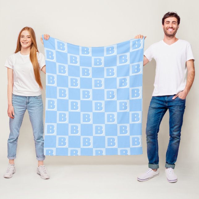 Couverture Polaire Tendance Bleu Monogramme Initial à carreaux  (En situation)