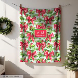 Couverture Polaire Tendance rouge aquarelle preppy personnalisé nom p