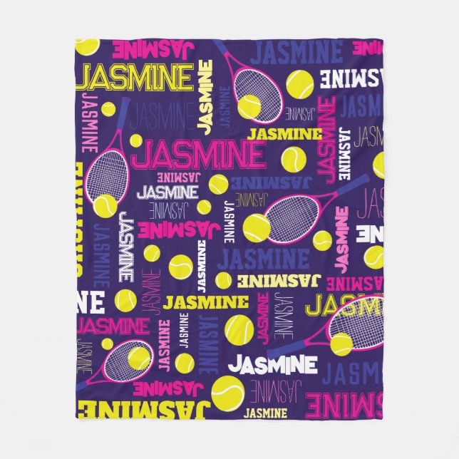 Couverture Polaire Tennis sports rose blanc bleu jaune (Devant)