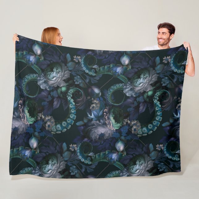 Couverture Polaire Tentacle Turquoise De Cthulhu Gothique Avec Fleurs (En situation)
