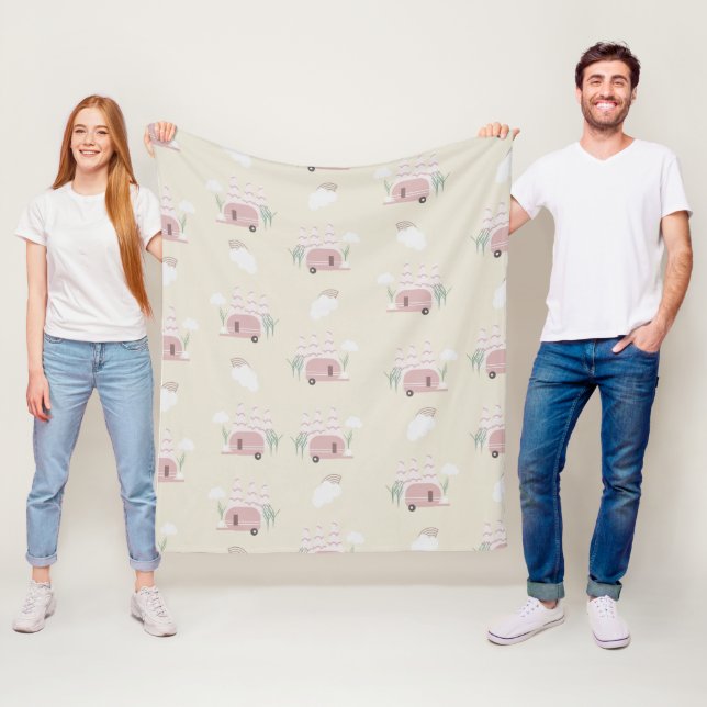 Couverture Polaire Tente rose motif terreux    (En situation)