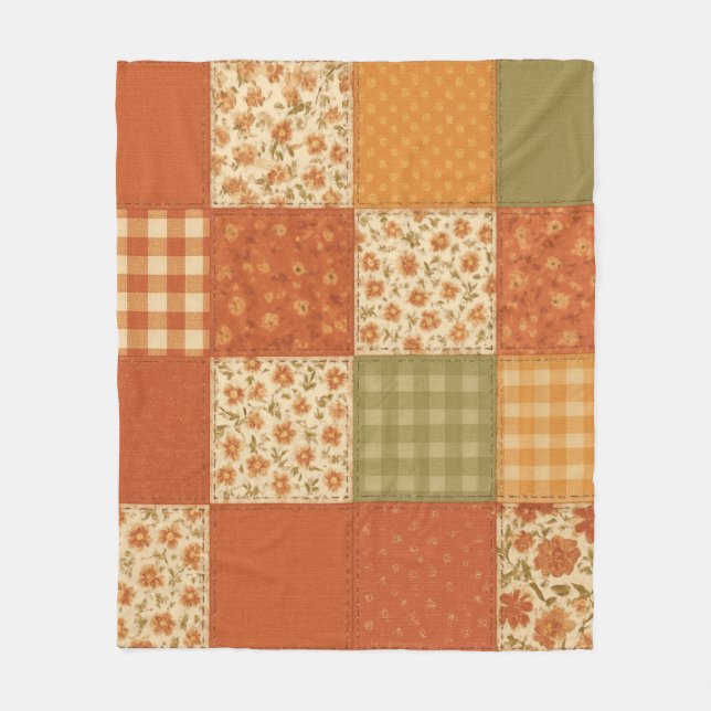 Couverture Polaire Terracotta Patchwork Quilt Rustic Farmhouse Floral (Devant)