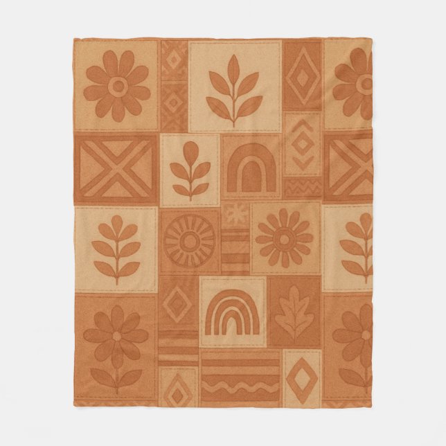 Couverture Polaire Terracotta Patchwork Quilt Rustic Farmhouse Floral (Devant)