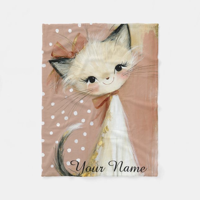 Couverture Polaire Terracotta Rose Poussiéreux Accents Dorés Chat Per (Devant)