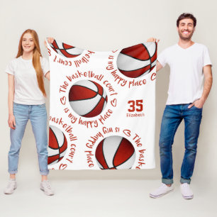 Couverture Polaire terrain de basket blanc rouge mon heureux sport