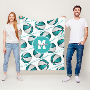 Couverture Polaire terrain de basket blanc turquoise mon heureux endr