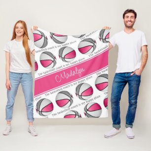 Couverture Polaire terrain de basket mon heureux endroit filles rose