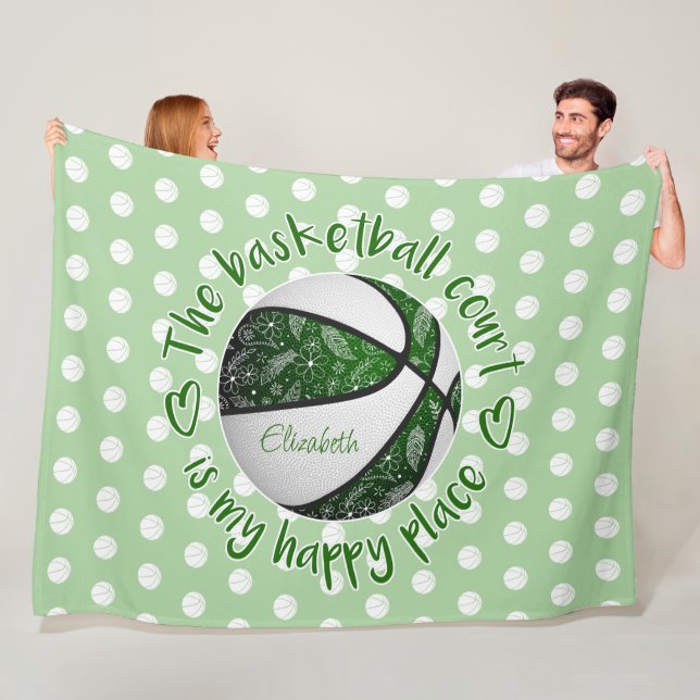 Couverture Polaire terrain de basketball vert paisible fleuri (En situation)