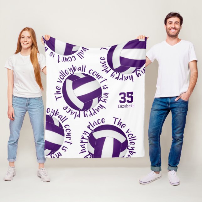 Couverture Polaire terrain de volley-ball blanc violet filles heureux (En situation)