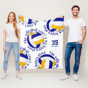 Couverture Polaire terrain de volley-ball en or bleu joyeux lieu typo