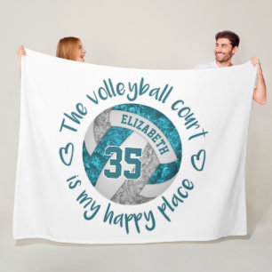 Couverture Polaire terrain de volley-ball gris turquoise heureux lieu