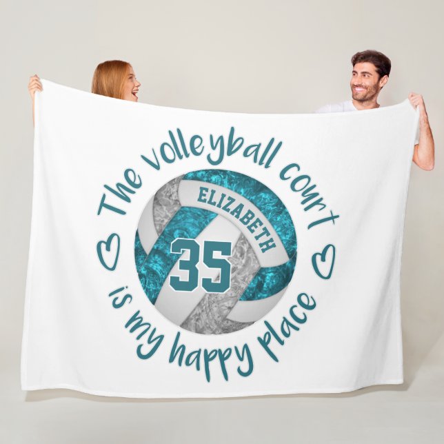 Couverture Polaire terrain de volley-ball gris turquoise heureux lieu (En situation)