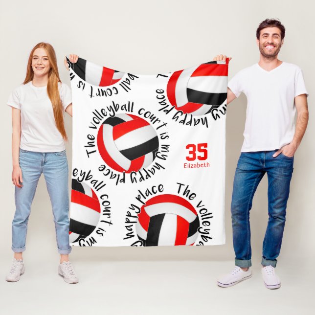 Couverture Polaire terrain de volley-ball noir rouge bonne typographi (En situation)
