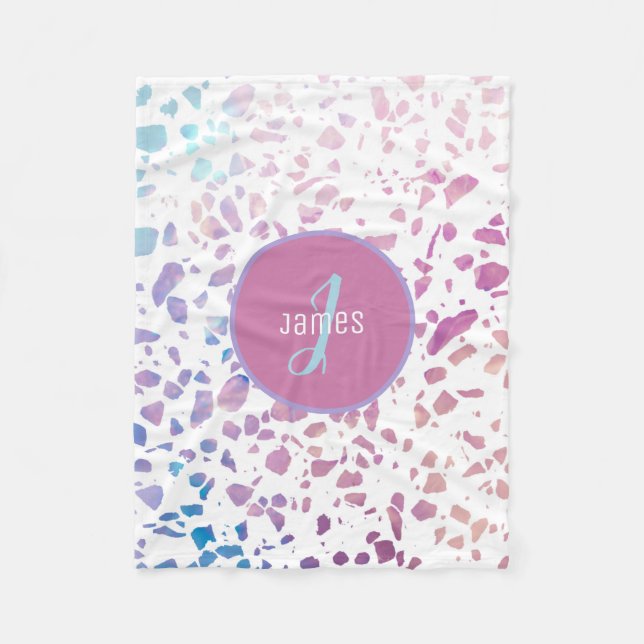 Couverture Polaire Terrazzo Abstrait customisé rose et Motif bleu (Devant)