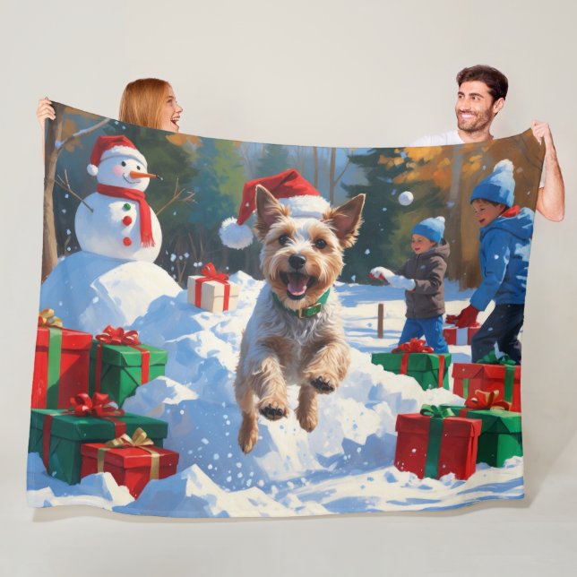 Couverture Polaire Terrier à poil dur Fox courir dans la neige avec u (En situation)