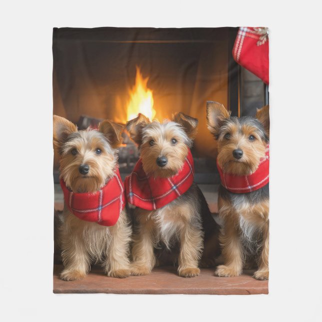 Couverture Polaire Terrier australien près du feu Noël (Devant)