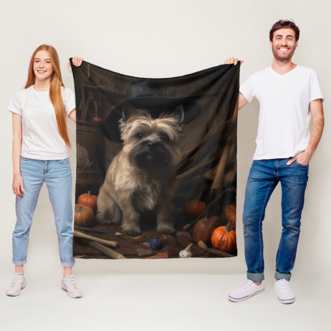 Couverture Polaire Terrier Cairn Citrouilles Halloween Épouvantable (En situation)