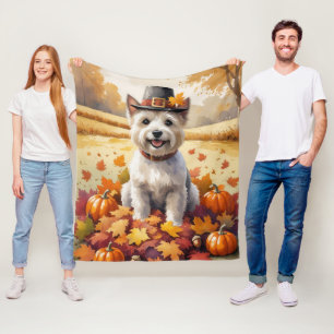 Couverture Polaire Terrier Cairn dans les feuilles d'automne Art de T