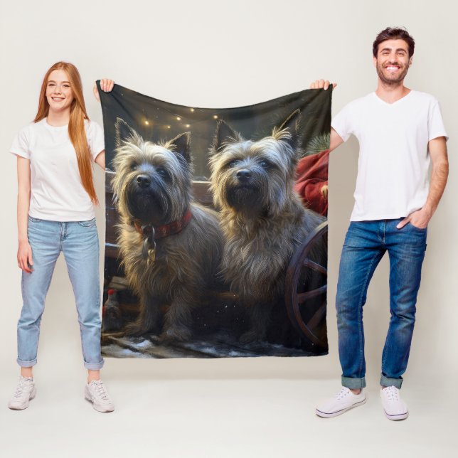 Couverture Polaire Terrier Cairn enneigé traîneau Noël décoration  (En situation)