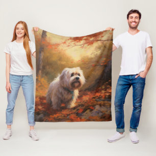 Couverture Polaire Terrier tibétain à l'automne Feuilles automne Insp