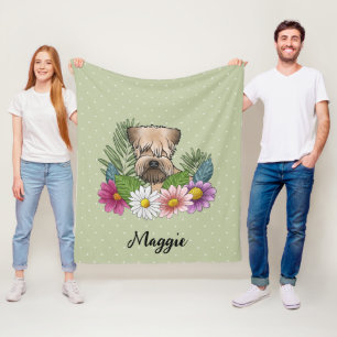 Couverture Polaire Terrier Wheaten à poil doux avec fleurs et nom