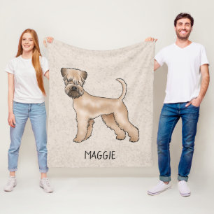 Couverture Polaire Terrier Wheaten à poil doux avec nom sur fond beig