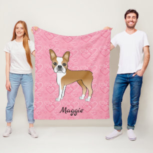 Couverture Polaire Tervueren Boston Terrier Chien Sur Coeurs Roses Et