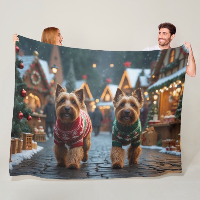 Couverture Polaire Tervueren Terrier Chiens Noël Neige Fêtes  (En situation)