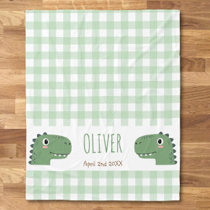 Couverture Polaire Tête de dinosaure vert mignon à carreaux nom naiss