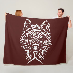 Couverture Polaire Tête de loup blanc sur rouge sang