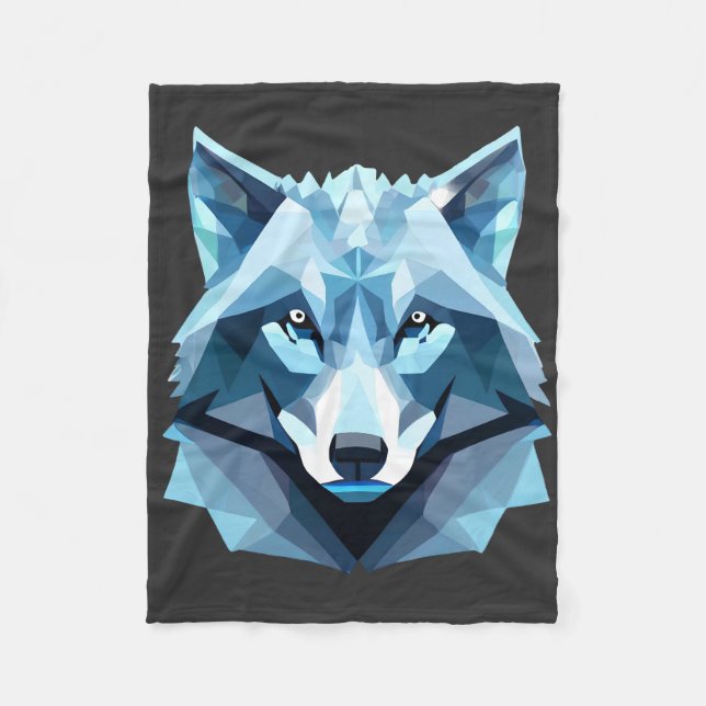Couverture Polaire Tête de loup géométrique bleue (Devant)
