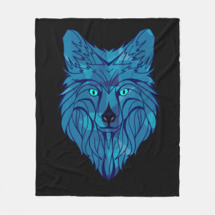 Couverture Polaire Tête de loup poly bleu