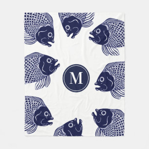Couverture Polaire Tête de poisson bleu marine  Personnalisé
