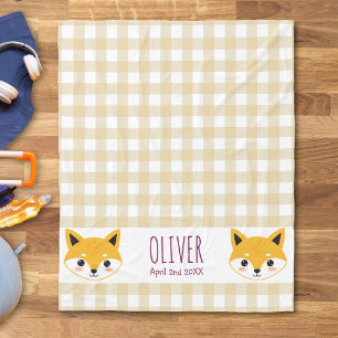 Couverture Polaire Tête de renard de dessin animé mignon à carreaux N