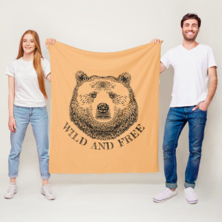 Couverture Polaire Tête D'Ours, Sauvage Et Libre, Illustration Dessin
