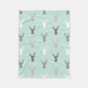 Couverture Polaire Têtes de cerfs en Mint et Grey