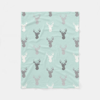 Couverture Polaire Têtes de cerfs en Mint et Grey